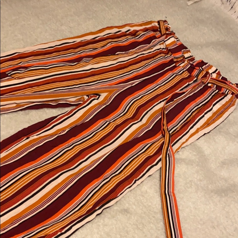 High Waisted, Wide Leg Striped Pants